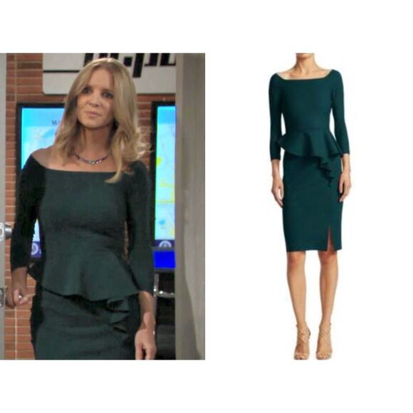 Chiara Boni La Petite Robe Adela Scoop Neck Peplum Dress Forest Green Us 8 $695